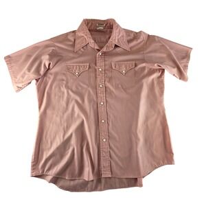 Ely Plains Vintage Western Pearl Snap Shirt Short Sleeve Rose Pink Big Man 18 XL